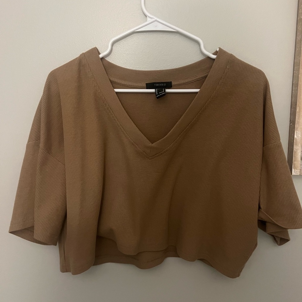 Forever 21 Brown Relaxed Crop T-Shirt